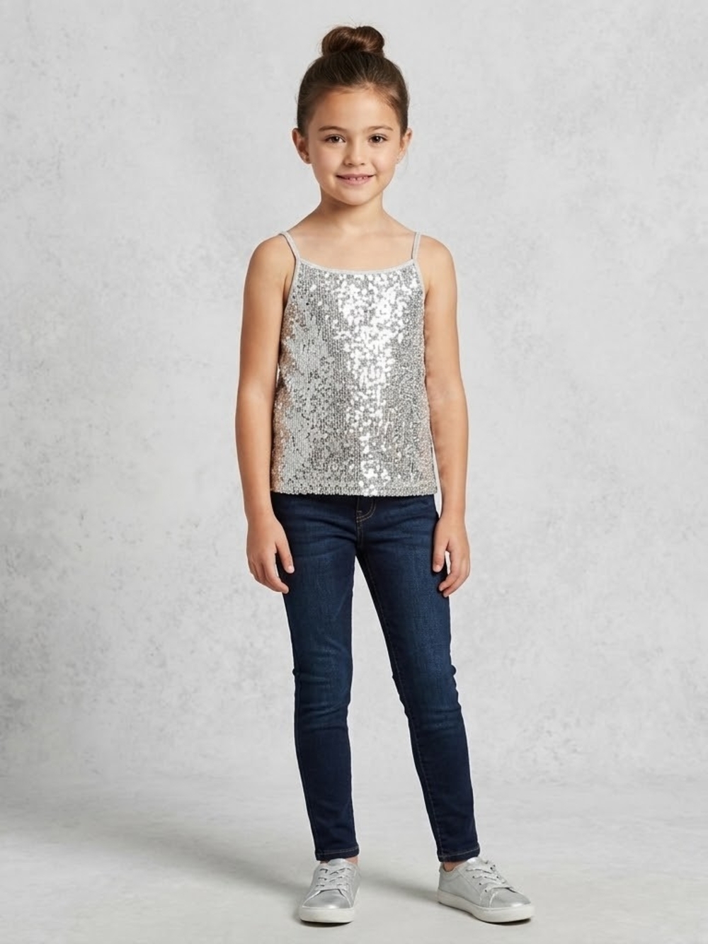 Joe Fresh Silver Sequin Girls Cami Top Tank Top